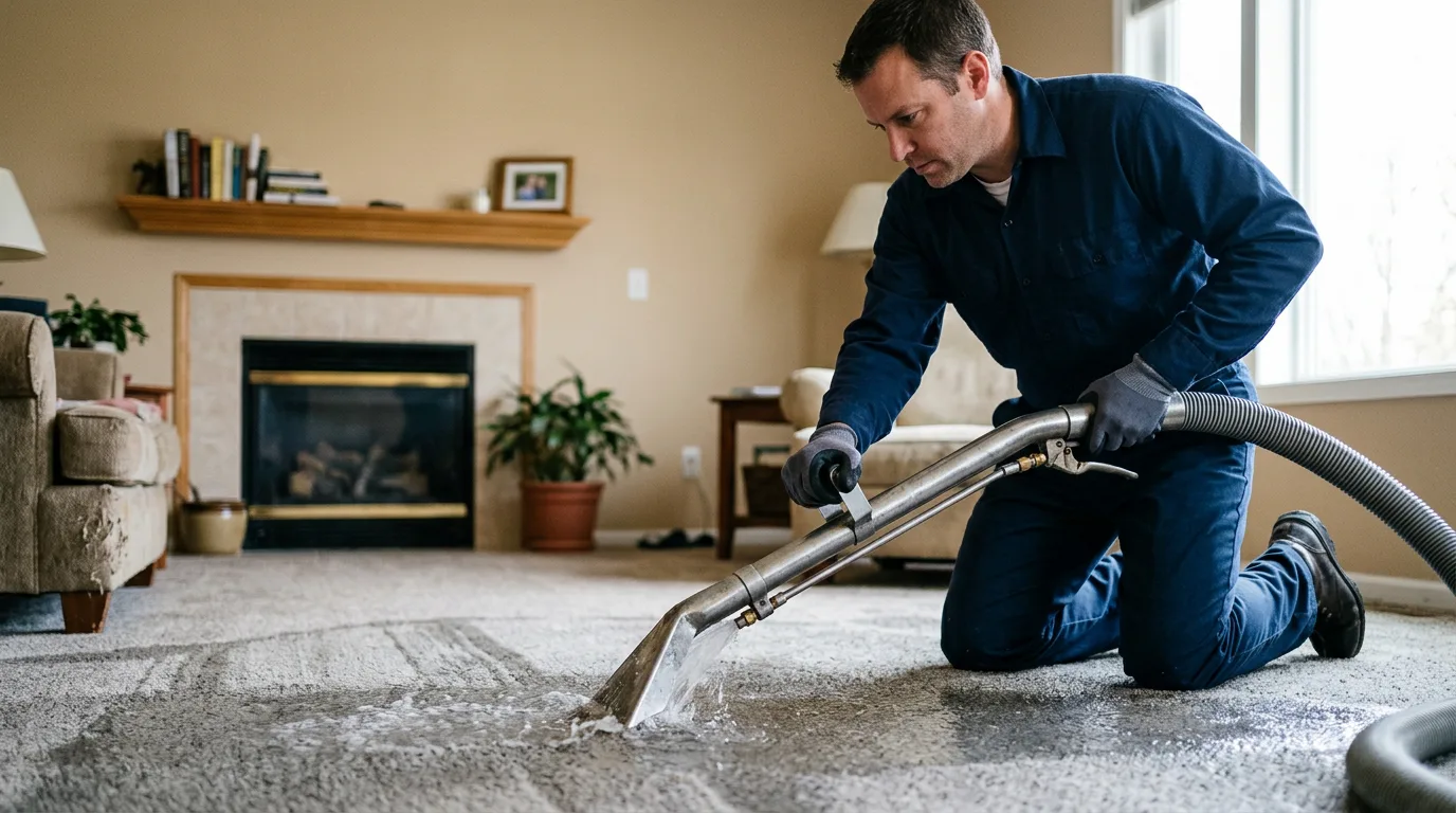 Water damage restoration technician working near Glasco, KS